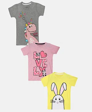 Little Marine Half Sleeves Pack Of 3 Rabbit Print T-Shirt Set - Multicolor