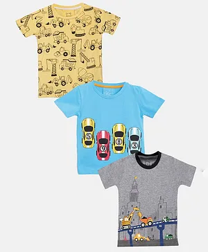 Little Marine Half Sleeves Pack of 3 Cars Print T-Shirt Set - Multicolor