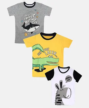 Little Marine Half Sleeves Pack Of 3 Shark Print T-Shirt Set - Multicolor