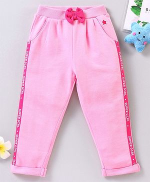 Babyhug Full Length Lounge Pant With Bow Applique - Pink