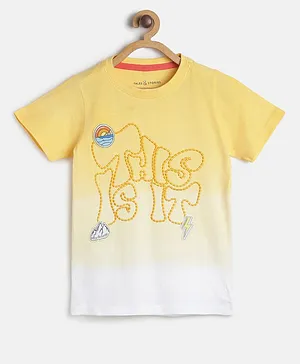 Tales & Stories Half Sleeves This Is It Embroidery T-Shirt - Yellow