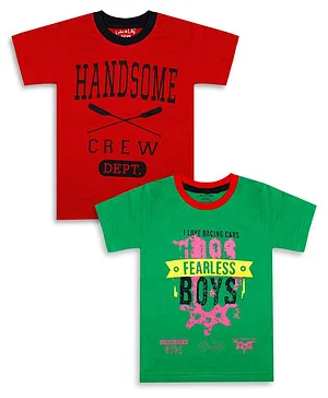 Luke and Lilly Pack Of 2 Half Sleeves Handsome & Fearless Boys Printed Tee - Red & Green