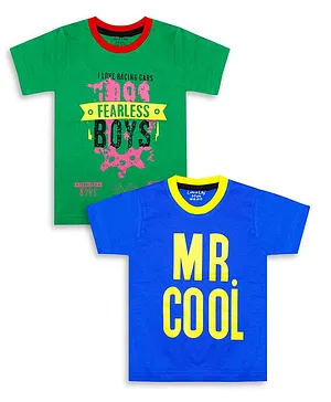 Luke and Lilly Pack Of 2 Half Sleeves Boys & Mr. Cool Printed Tee - Green & Blue