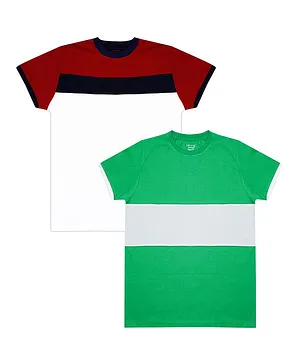 Luke and Lilly Half Sleeves Colour Block T-Shirt Pack Of 2 - Multicolor