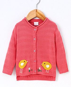 Babyhug Full Sleeves Sweater Bird Design - Pink