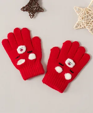 Babyhug Woollen Gloves Animal Design - Red