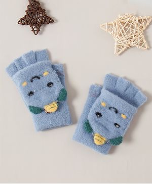 Babyhug Woollen Gloves Animal Design - Blue