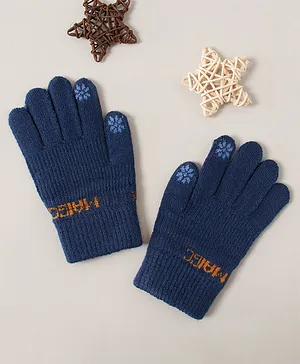 Babyhug Woollen Gloves Snowflake Print - Blue