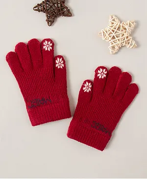 Babyhug Woollen Gloves Snowflake Print - Red