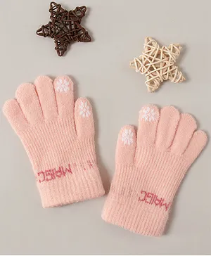 Babyhug Woollen Gloves Snowflake Print - Light Pink