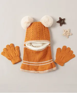 Babyhug Woolen Cap & Hand Gloves Orange - Diameter 16 cm