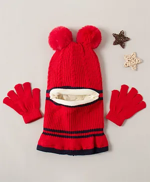 Babyhug Woolen Cap & Hand Gloves Red - Diameter 16 cm