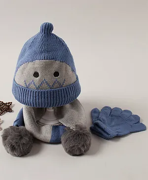 Babyhug Woollen Cap Glove & Muffler Set - Blue