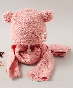 Babyhug Woollen Cap Glove & Muffler Sets - Pink