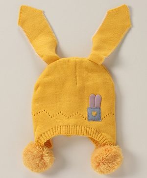 Babyhug Cotton Woollen Cap Yellow - Diameter 11 cm
