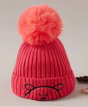 Babyhug Woolen Cap Pom Pom Design Red  - Diameter 12 cm