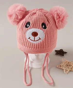 Babyhug Woollen Tie Knot Cap Pink - Diameter 11 cm