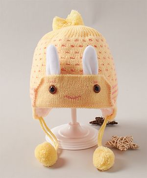 Babyhug Cap With Bunny Face Motif Yellow - Diameter 12 cm