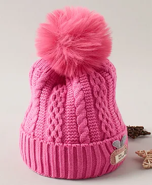 Babyhug Woollen Cap With Pom Pom Pink - Diameter 10 cm
