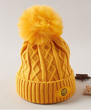 Babyhug Woollen Cap With Pom Pom Yellow - Diameter 10 cm