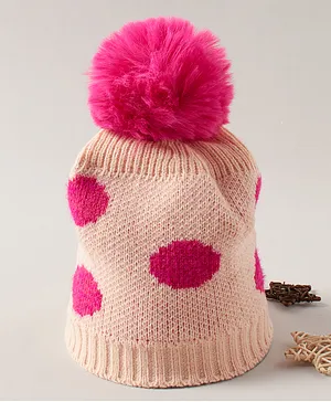 Babyhug Winter Caps With Pom Pom Pink - Diameter 14 cm