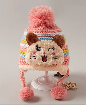 Babyhug Acrylic Cotton Woollen Cap Pink - Diameter 12 cm