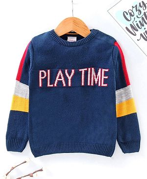 Babyhug Full Sleeves Sweater Text Print - Blue