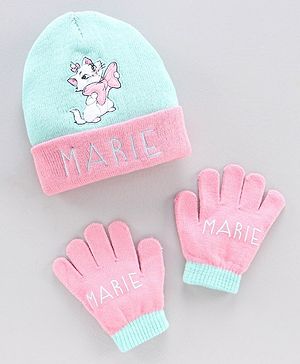 Babyhug Woollen Cap & Mittens Marie Print Yellow - Diameter 13 cm - 1-4Y Pink