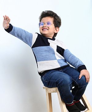 Babyhug Full Sleeves Checks Pattern Sweater - Blue