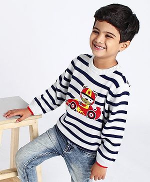 Babyhug Full Sleeves Pullover Sweater Stripes - White