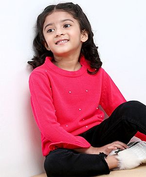 Babyhug Full Sleeves Pullover Sequins Sweater - Pink