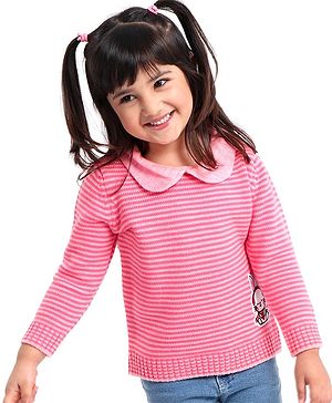 Babyhug Full Sleeves Sweater Striped - Pink