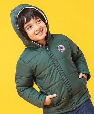 Babyhug Full Sleeves Hooded Padded Jacket - Green