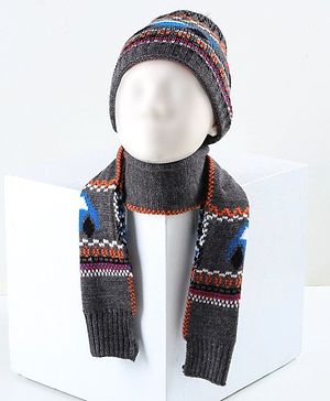 Babyhug Woollen Cap & Muffler Grey - Cap Diameter 10.5 cm