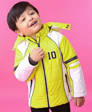 Babyhug Full Sleeves Hooded Padded Jacket Numeric 10 Patch - Green White
