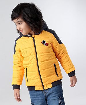 Babyhug Full Sleeves Hooded Jacket Superhero Patch  - Yellow