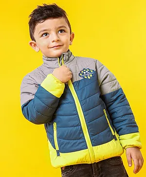 Babyhug Full Sleeves Colourblock Jacket - Blue Grey