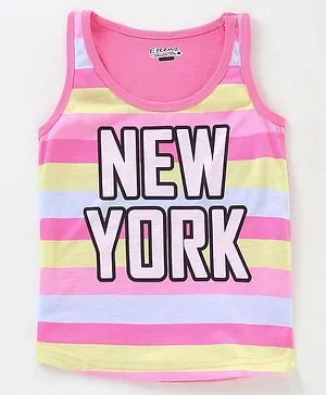 Eteenz Sleeveless Stripe Tee New York Print - Pink Yellow