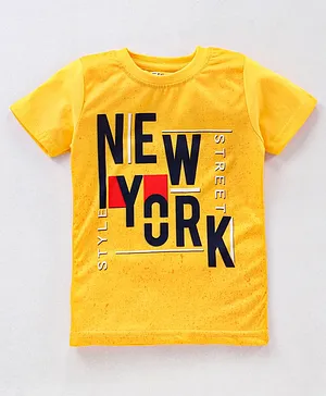 Eteenz Half Sleeves Tee New York Print - Yellow