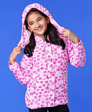 Pine Kids Full Sleeves Polyfill Hooded Jacket Polka Dot Print - Pink