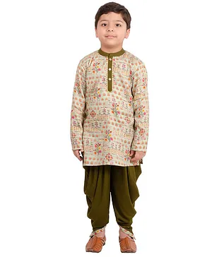 Muffin Shuffin Floral Print Full Sleeves Kurta With Dhoti - Light Grey