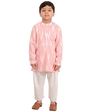 Muffin Shuffin Ikkat Pattern Full Sleeves Kurta With Pajama - Pink