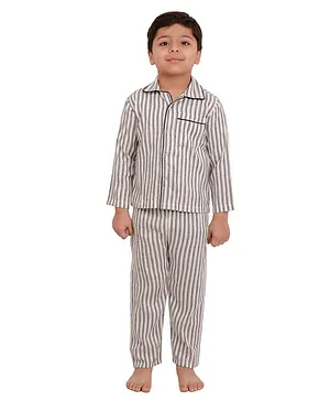 Muffin Shuffin Striped Full Sleeves Night Suit - Black
