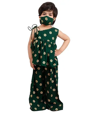 Muffin Shuffin Floral Print Sleeveless Top With Sharara - Green