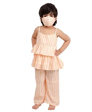 Muffin Shuffin Sleeveless Striped Top With Pants - Peach