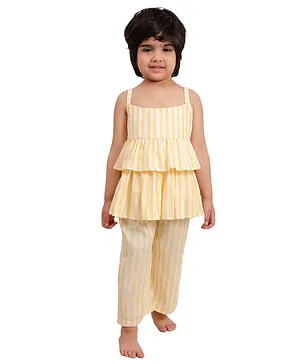 Muffin Shuffin Sleeveless Striped Top With Pants - Yellow