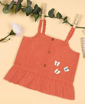 Kicks & Crawl Sleeveless Butterfly Embroidered Top - Peach