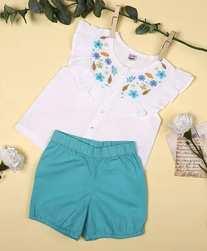 Kicks & Crawl Floral Embroidered Sleeveless Top With Shorts - White
