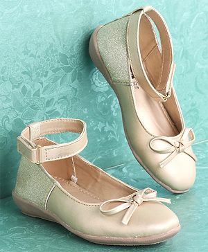 Pine Kids Party Wear Ballerinas Bow Design - Golden