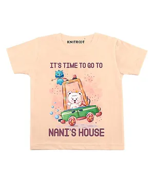 KNITROOT Half Sleeves Nani House Print Tee  - Peach
